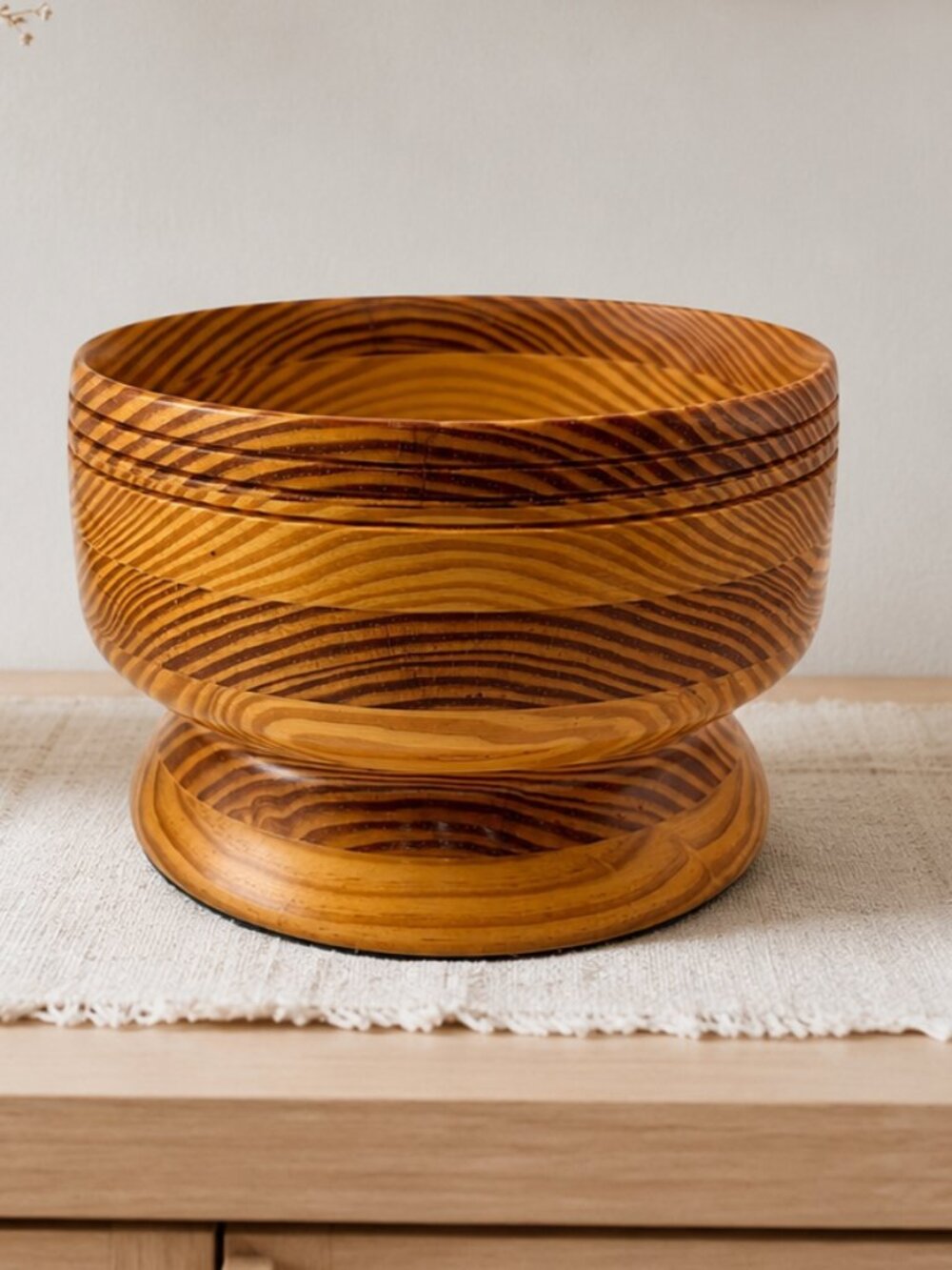 Vintage Scandinavian Style Pine Wood Pedestal Bowl 6.5”